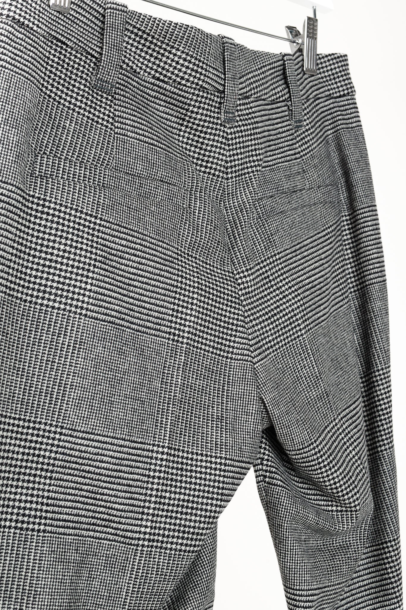 Brunello Cucinelli Black White Houndstooth Wool Cigarette Trouser with Monili