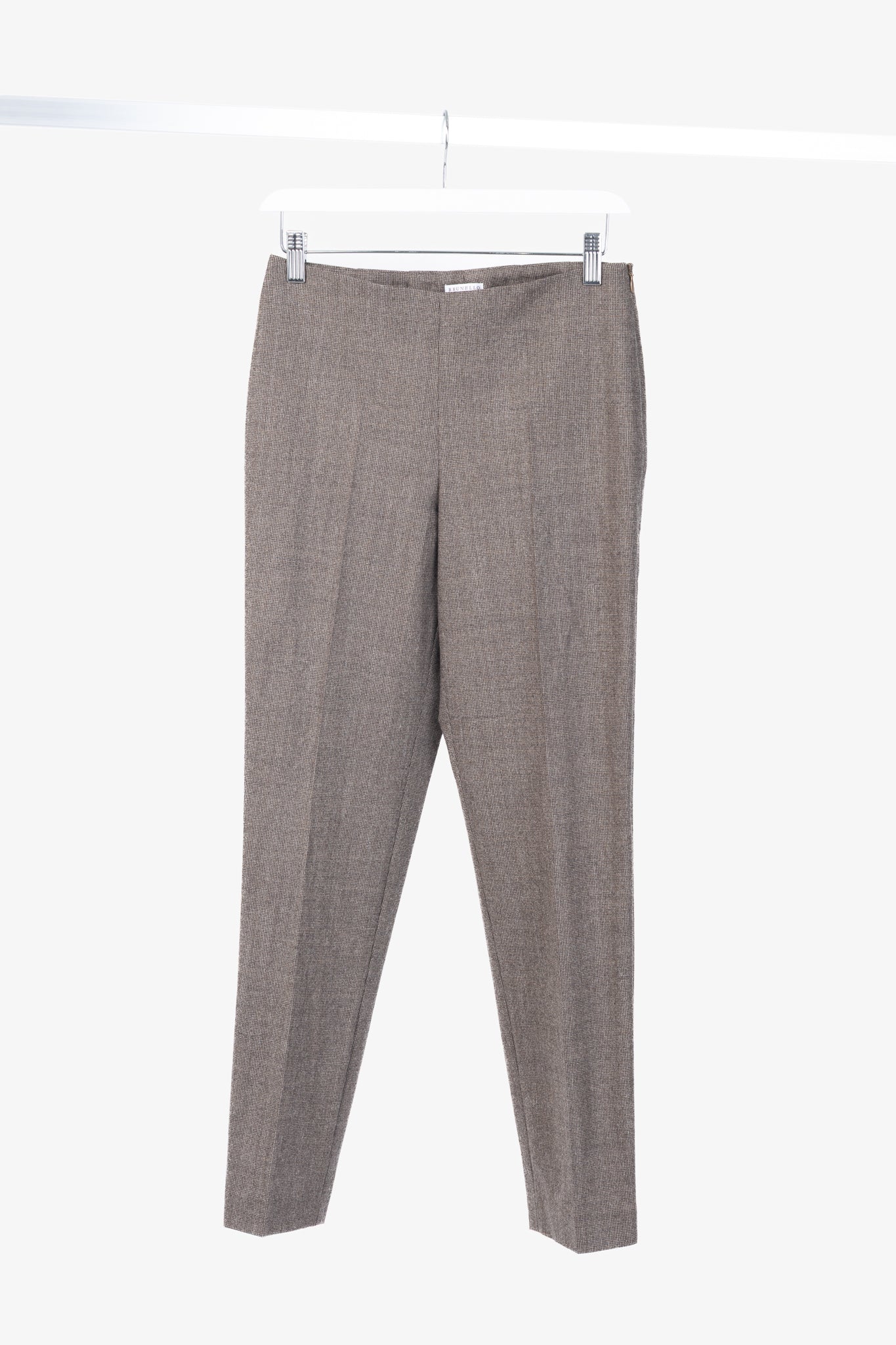 Brunello Cucinelli Brown Micro-Plaid Stretch-Wool Trousers