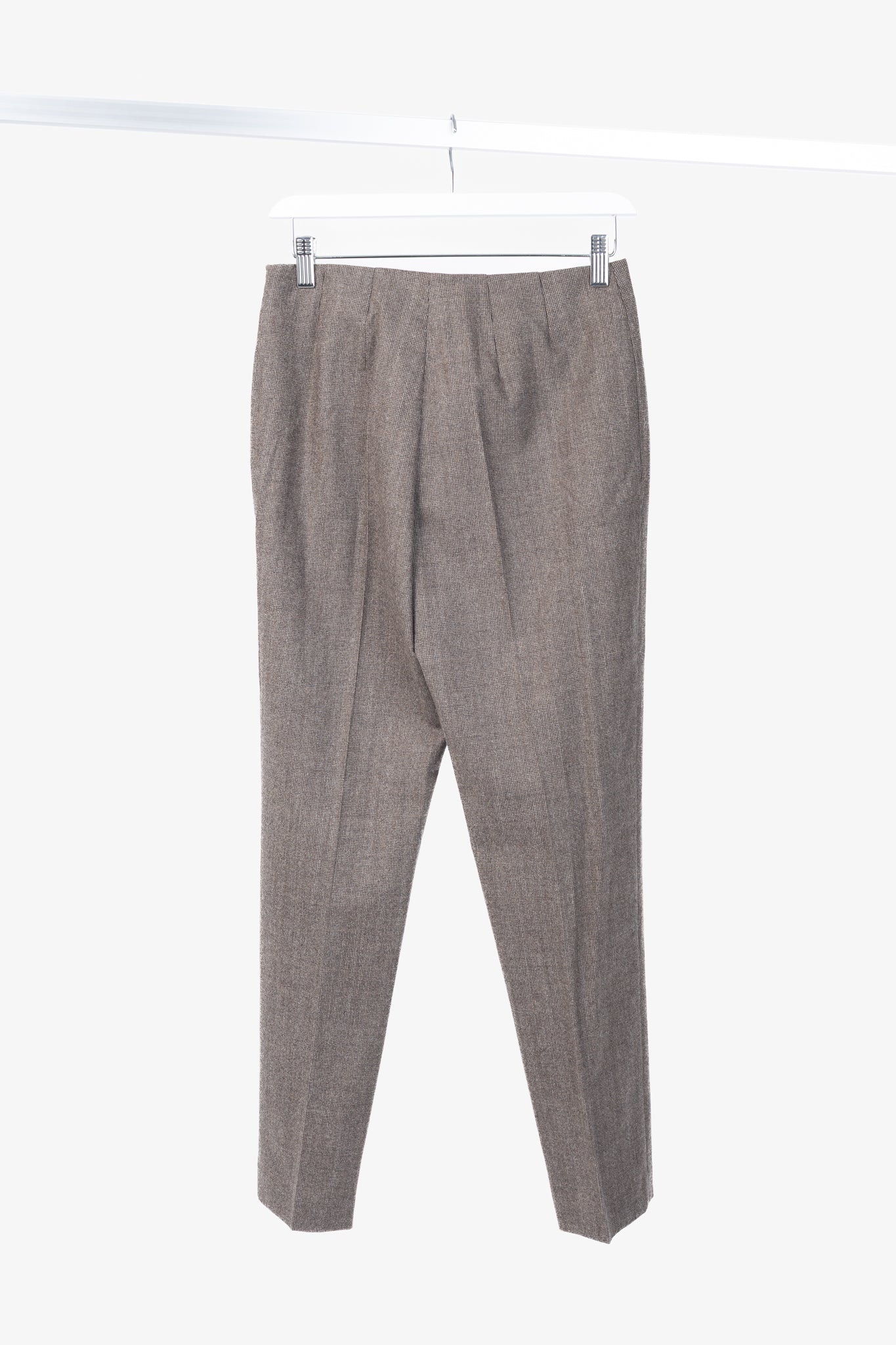 Brunello Cucinelli Brown Micro-Plaid Stretch-Wool Trousers