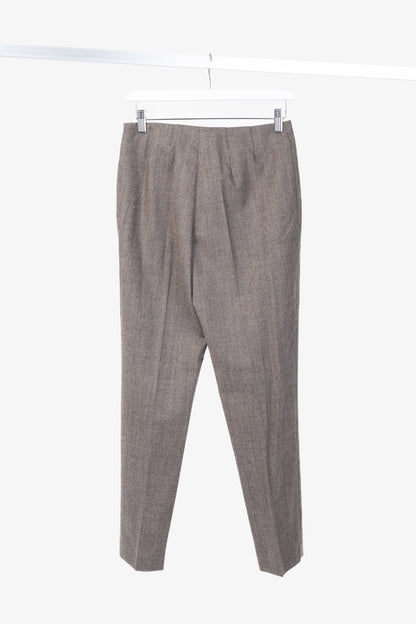 Brunello Cucinelli Brown Micro-Plaid Stretch-Wool Trousers