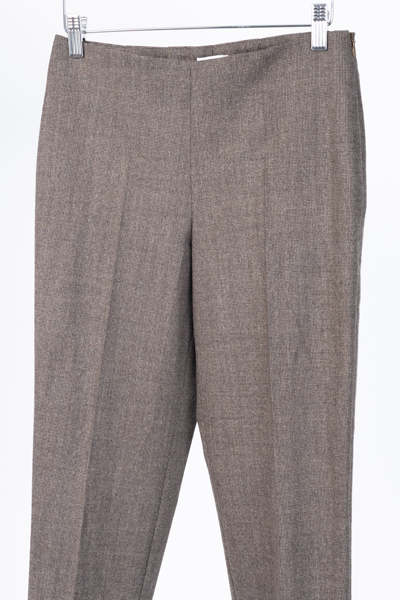 Brunello Cucinelli Brown Micro-Plaid Stretch-Wool Trousers
