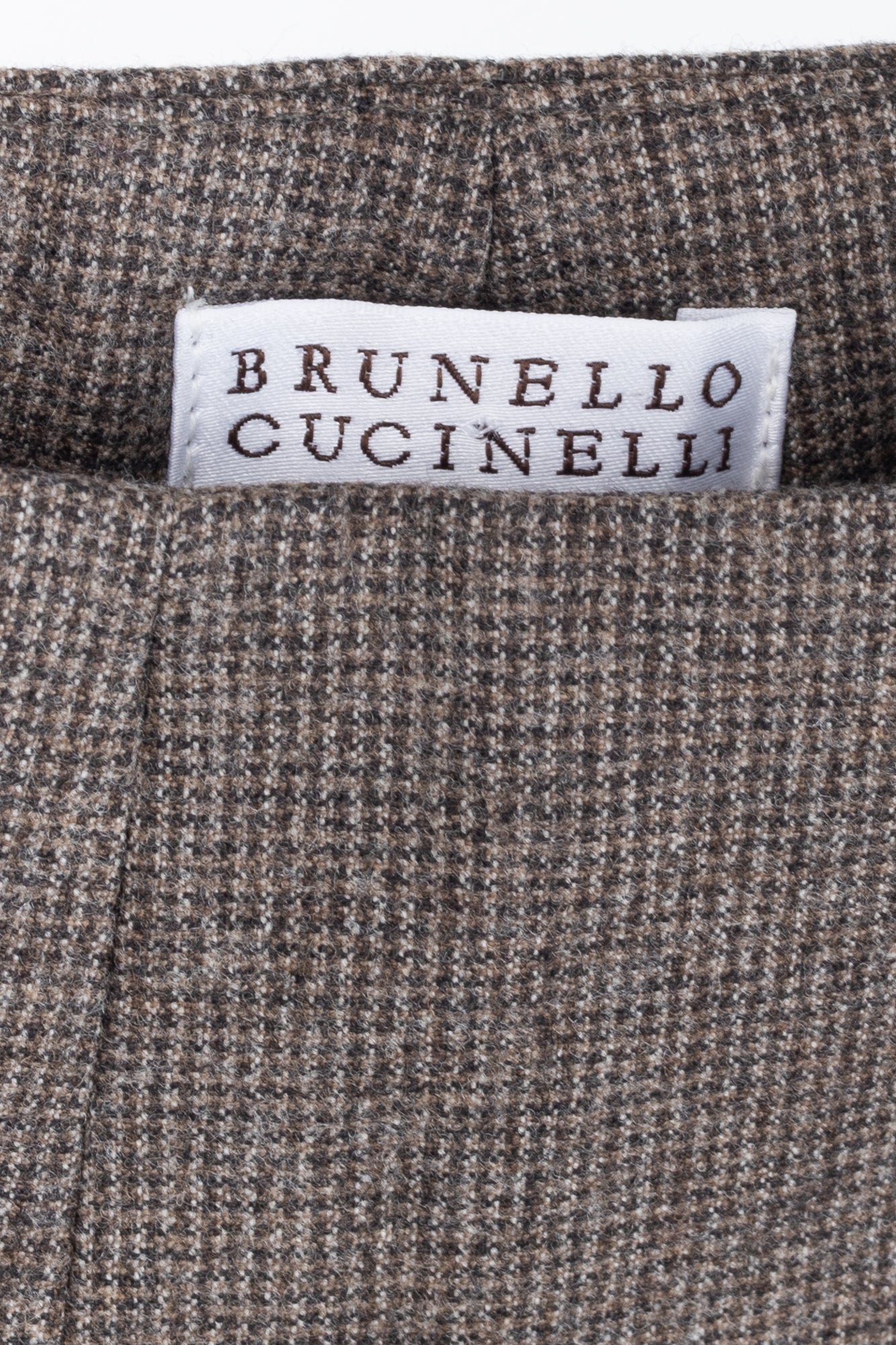 Brunello Cucinelli Brown Micro-Plaid Stretch-Wool Trousers