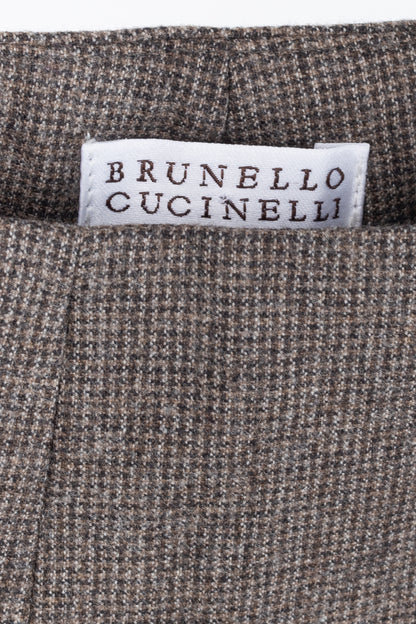 Brunello Cucinelli Brown Micro-Plaid Stretch-Wool Trousers