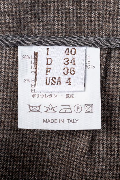 Brunello Cucinelli Brown Micro-Plaid Stretch-Wool Trousers