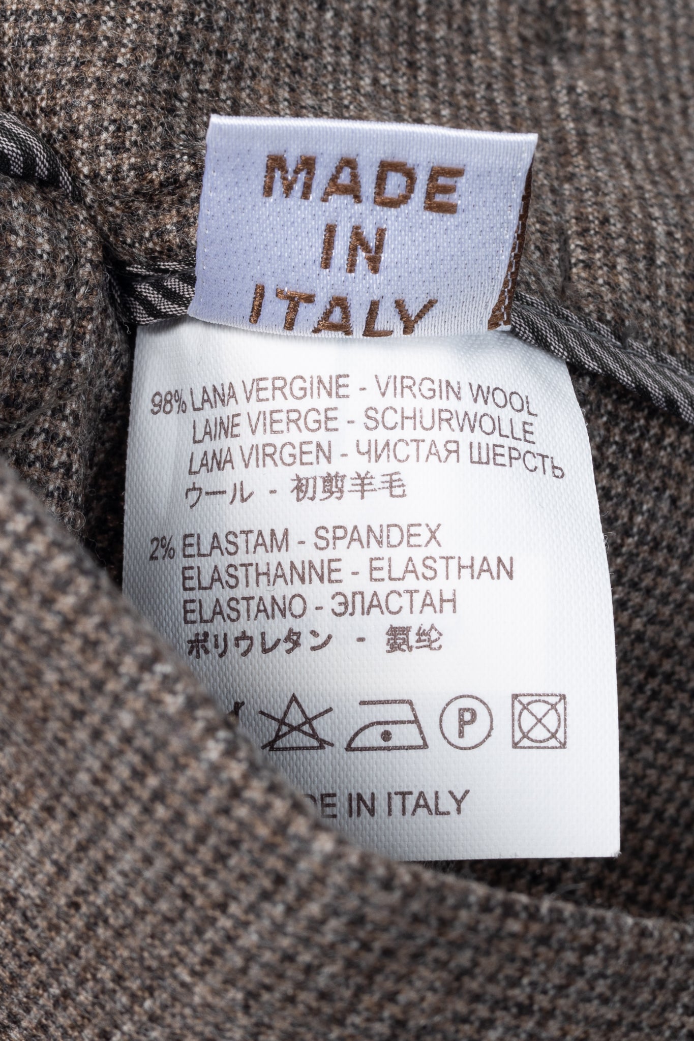 Brunello Cucinelli Brown Micro-Plaid Stretch-Wool Trousers