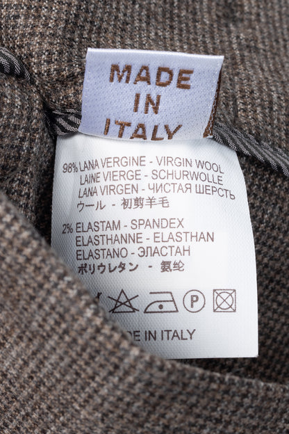 Brunello Cucinelli Brown Micro-Plaid Stretch-Wool Trousers