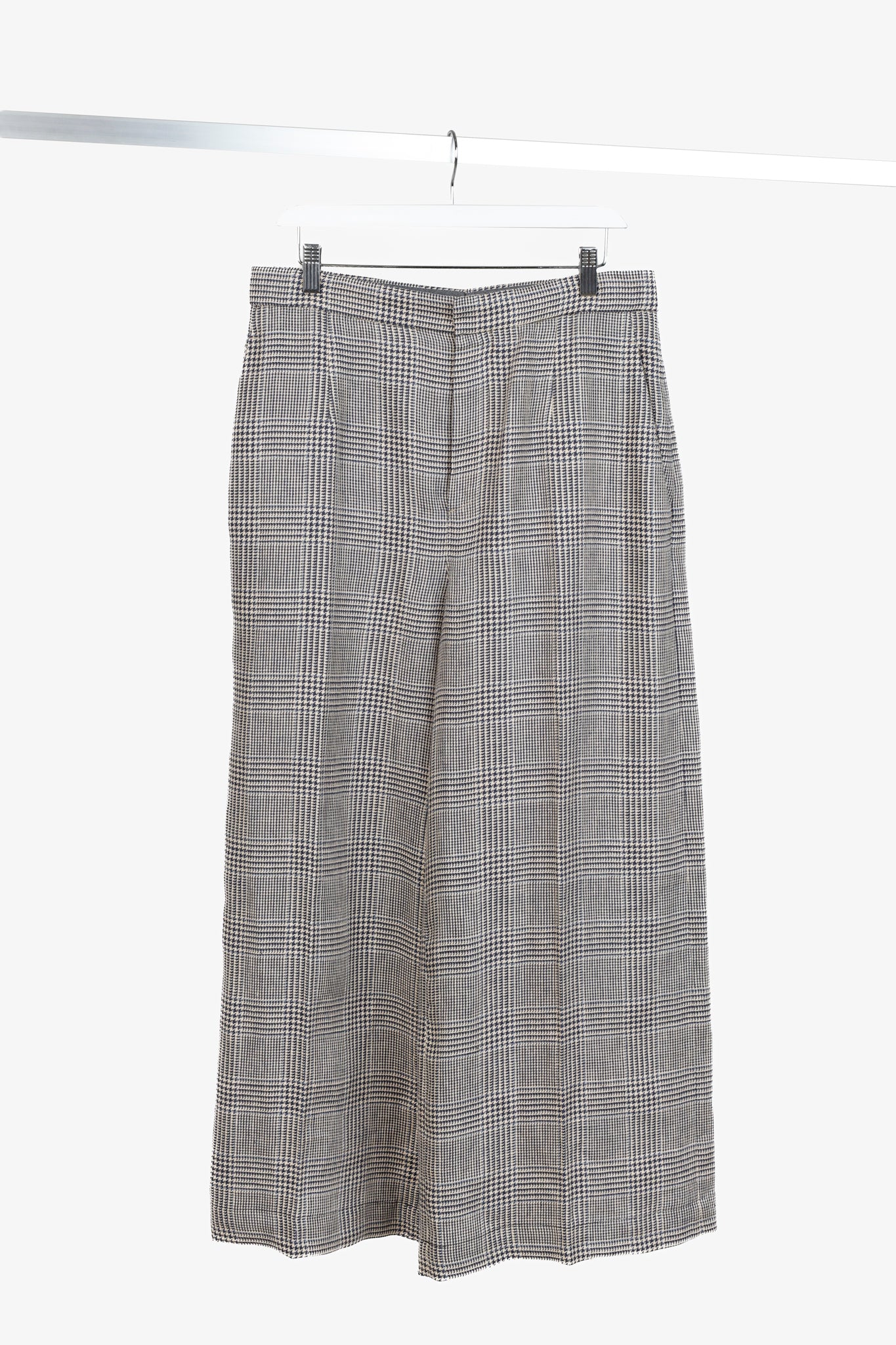 Brunello Cucinelli Black Grey Houndstooth Linen Wide-Leg Trouser