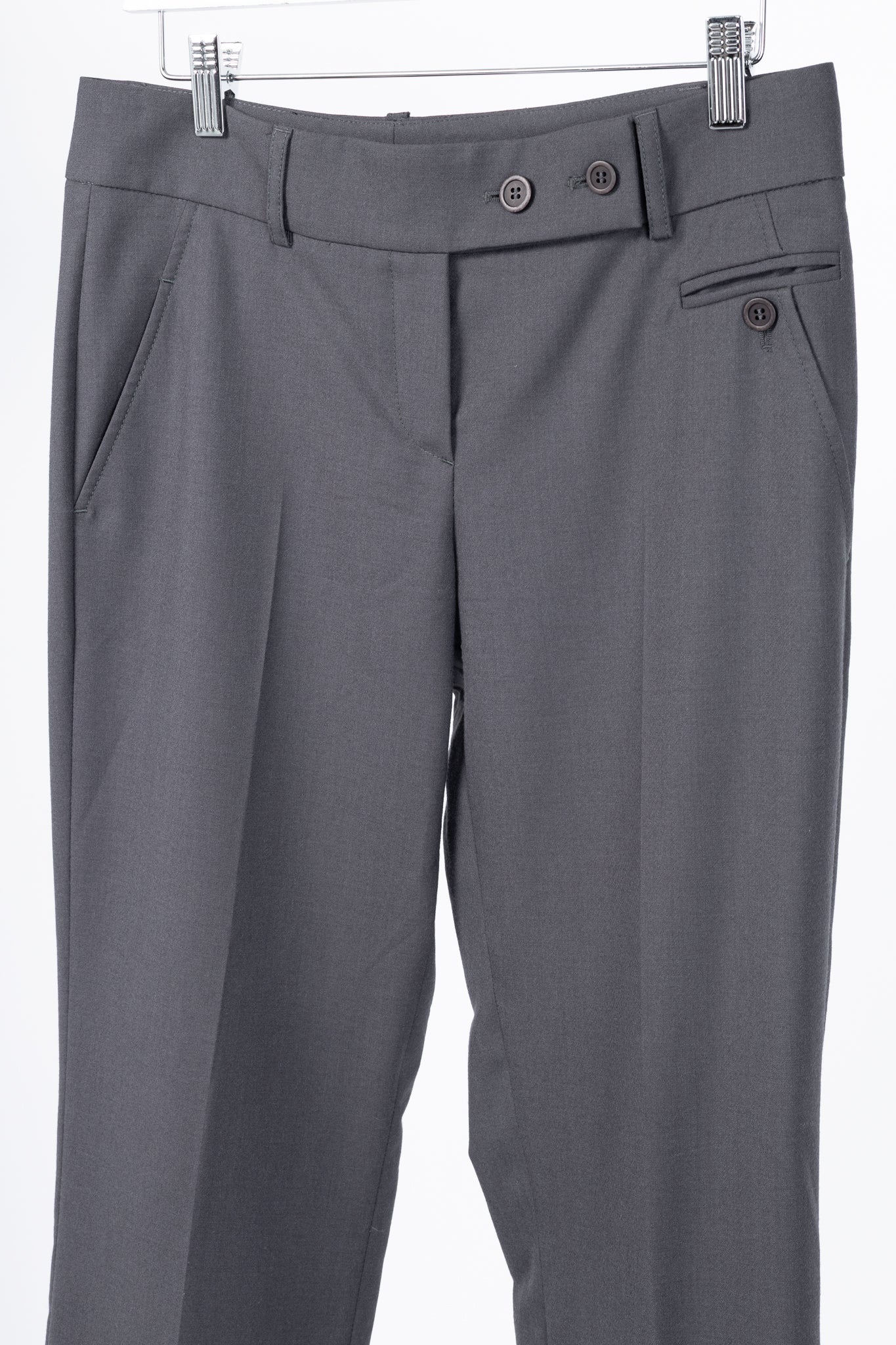 Brunello Cucinelli Grey Wool Double-Button-Fly Trousers