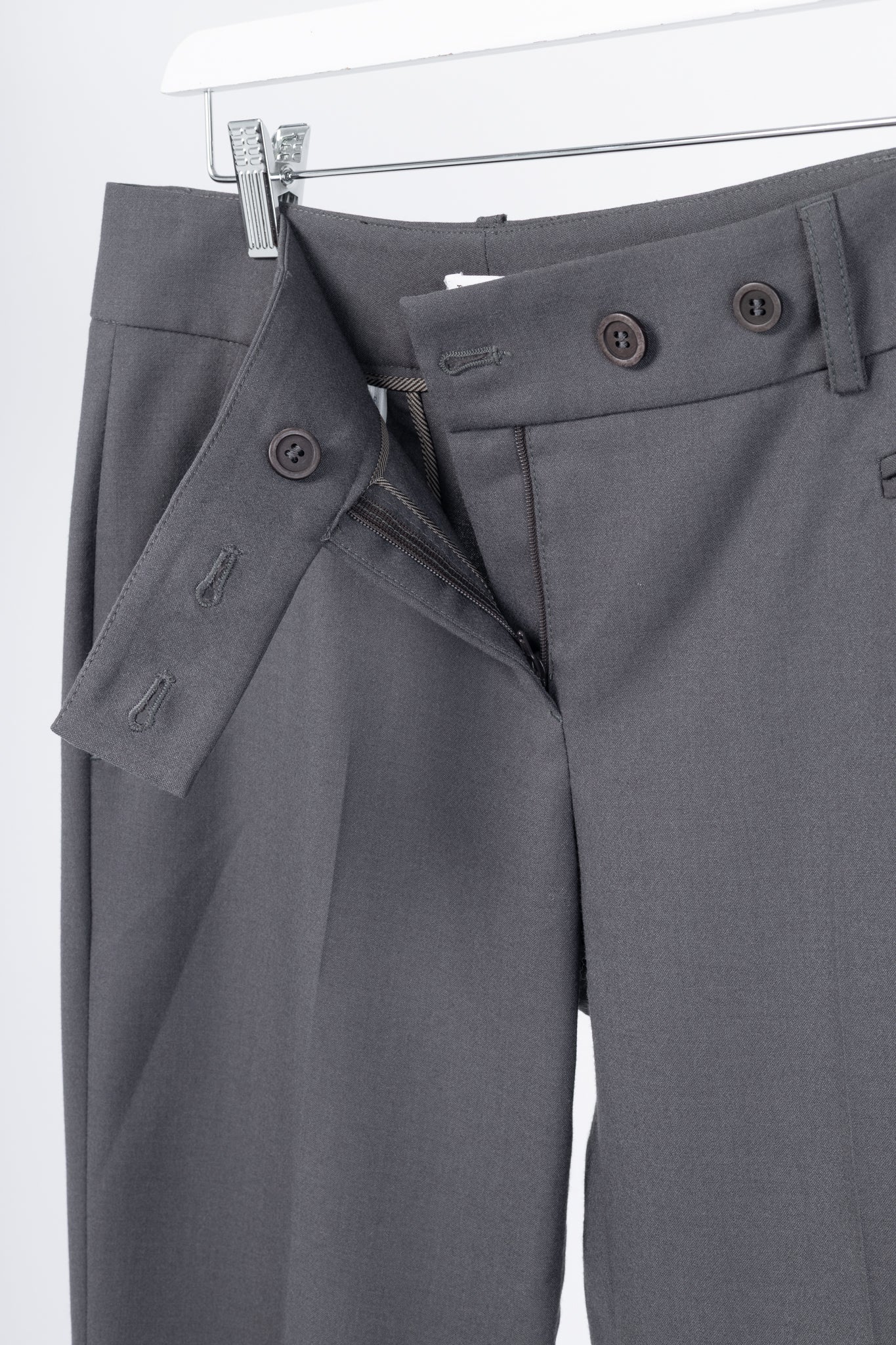 Brunello Cucinelli Grey Wool Double-Button-Fly Trousers