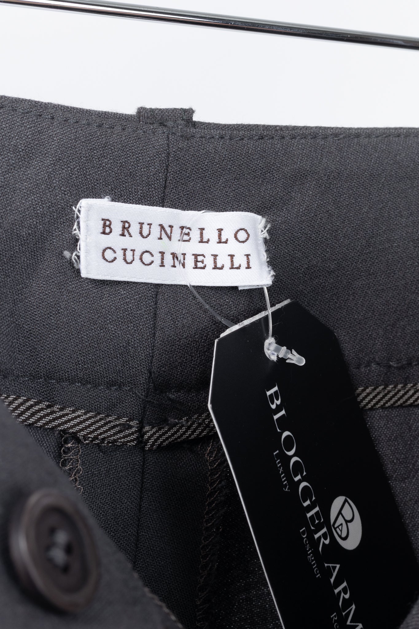 Brunello Cucinelli Grey Wool Double-Button-Fly Trousers