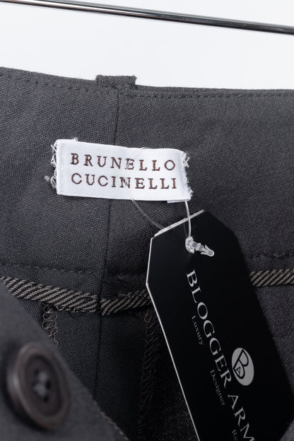 Brunello Cucinelli Grey Wool Double-Button-Fly Trousers