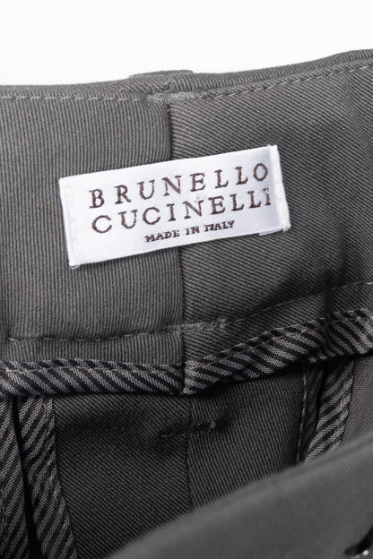 Brunello Cucinelli Grey Cotton-Twill Skinny Pants