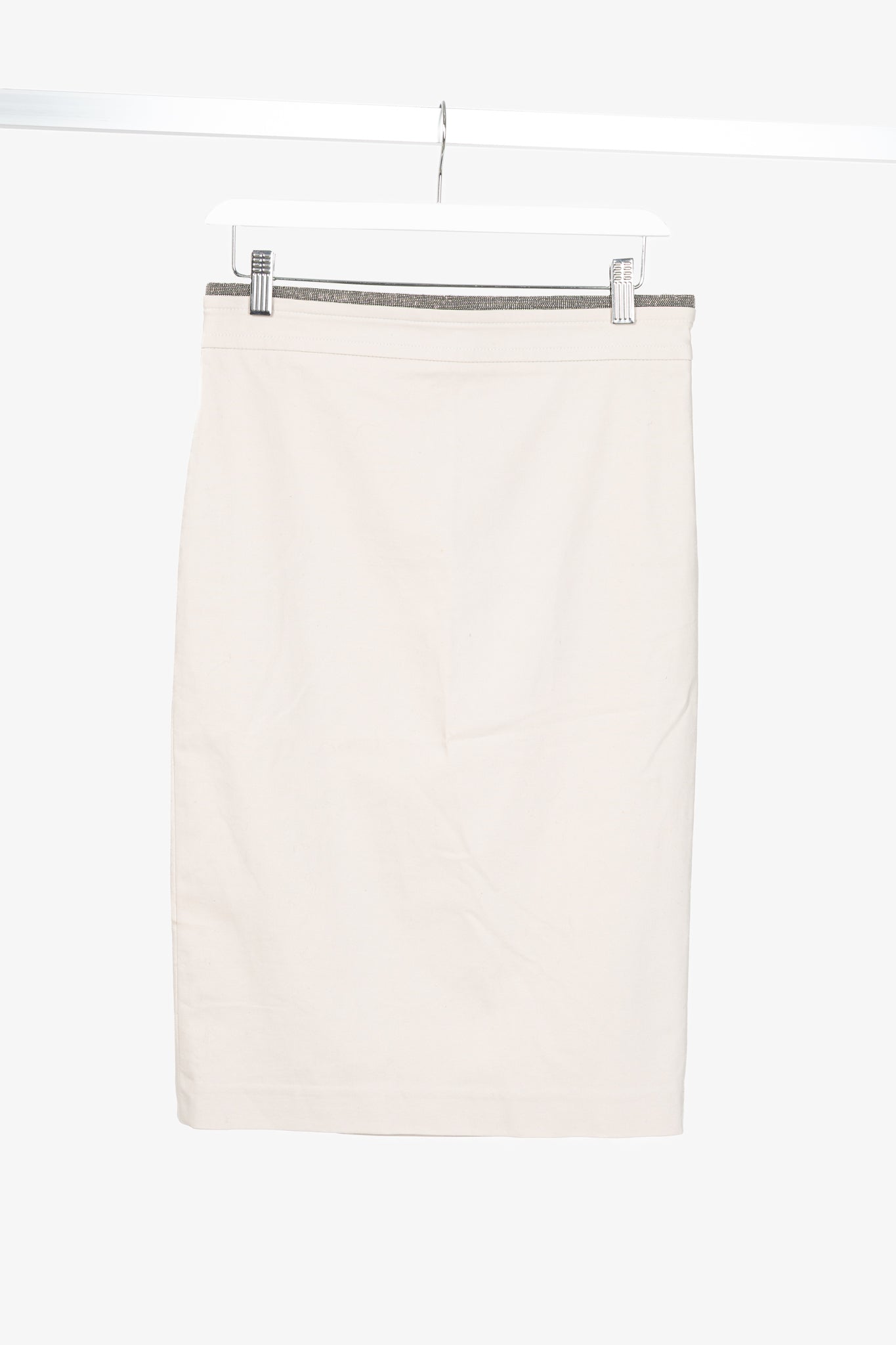 Brunello Cucinelli SS15 Nude Cotton Monili-Waist Pencil Skirt