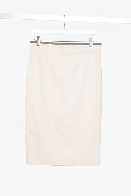 Brunello Cucinelli SS15 Nude Cotton Monili-Waist Pencil Skirt