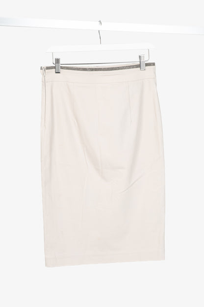 Brunello Cucinelli SS15 Nude Cotton Monili-Waist Pencil Skirt