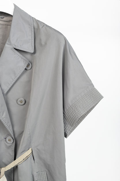 Brunello Cucinelli Grey Taffeta Double-Breasted Rosette-Belt Short-Sleeve Jacket