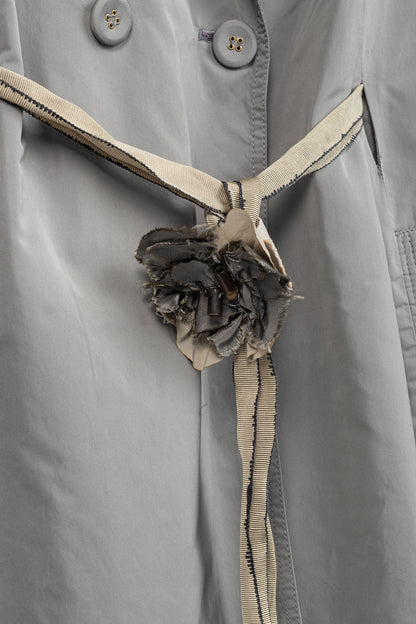 Brunello Cucinelli Grey Taffeta Double-Breasted Rosette-Belt Short-Sleeve Jacket