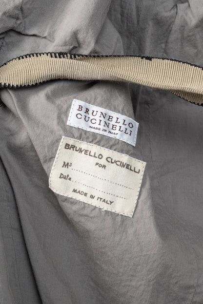 Brunello Cucinelli Grey Taffeta Double-Breasted Rosette-Belt Short-Sleeve Jacket