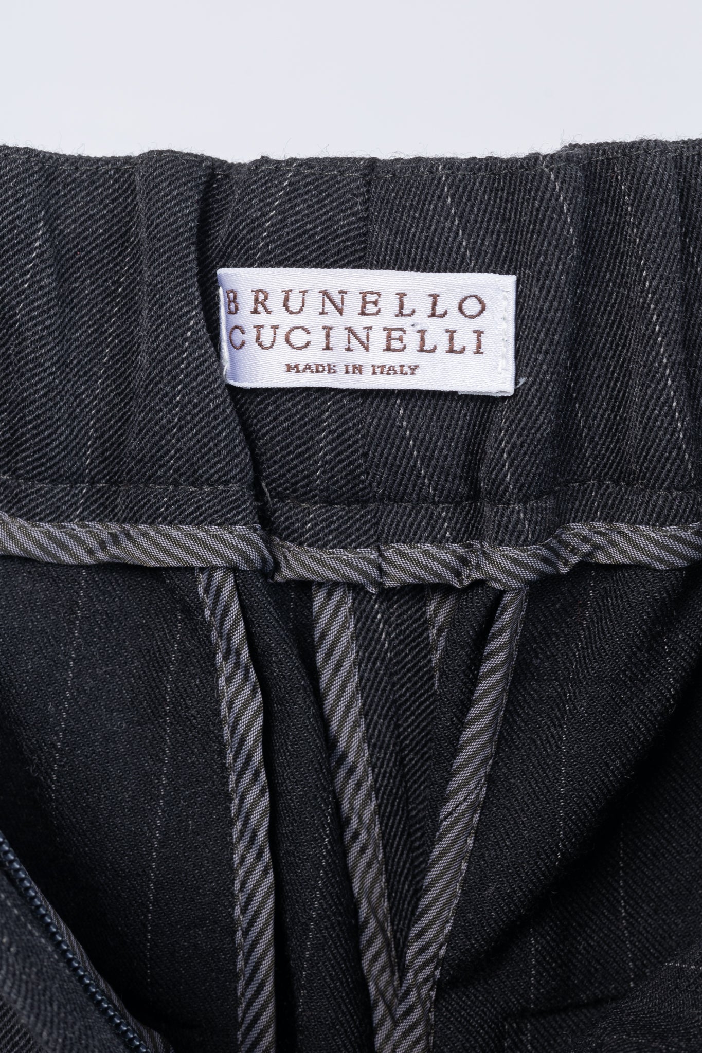 Brunello Cucinelli Grey Wool-Blend Pinstripe Knee-Detail Trousers