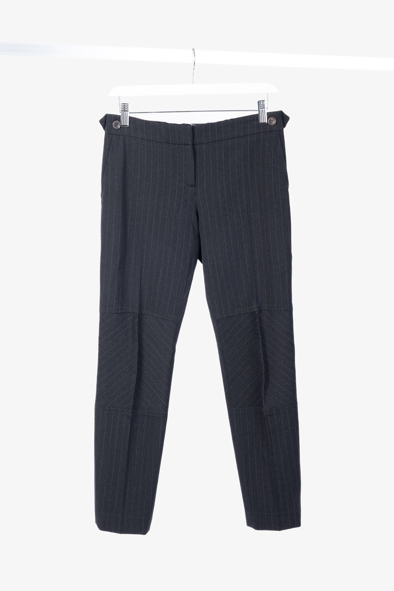 Brunello Cucinelli Grey Wool-Blend Pinstripe Knee-Detail Trousers