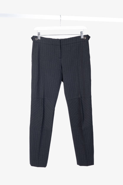 Brunello Cucinelli Grey Wool-Blend Pinstripe Knee-Detail Trousers