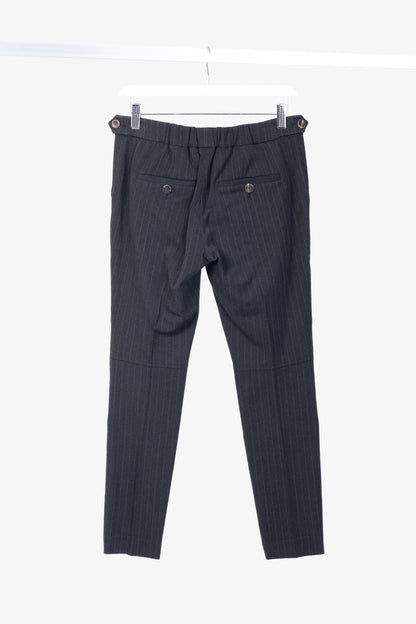 Brunello Cucinelli Grey Wool-Blend Pinstripe Knee-Detail Trousers