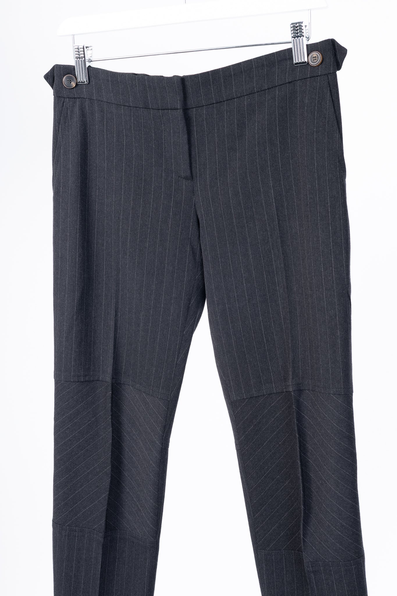 Brunello Cucinelli Grey Wool-Blend Pinstripe Knee-Detail Trousers