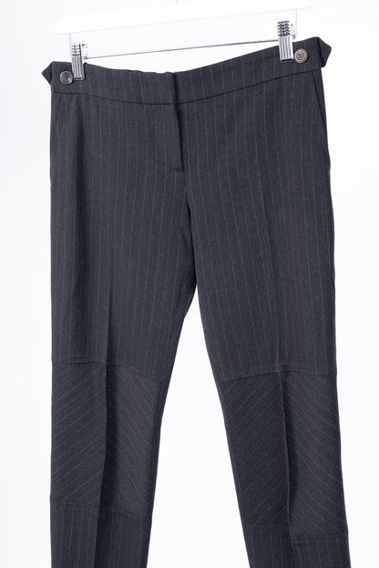 Brunello Cucinelli Grey Wool-Blend Pinstripe Knee-Detail Trousers