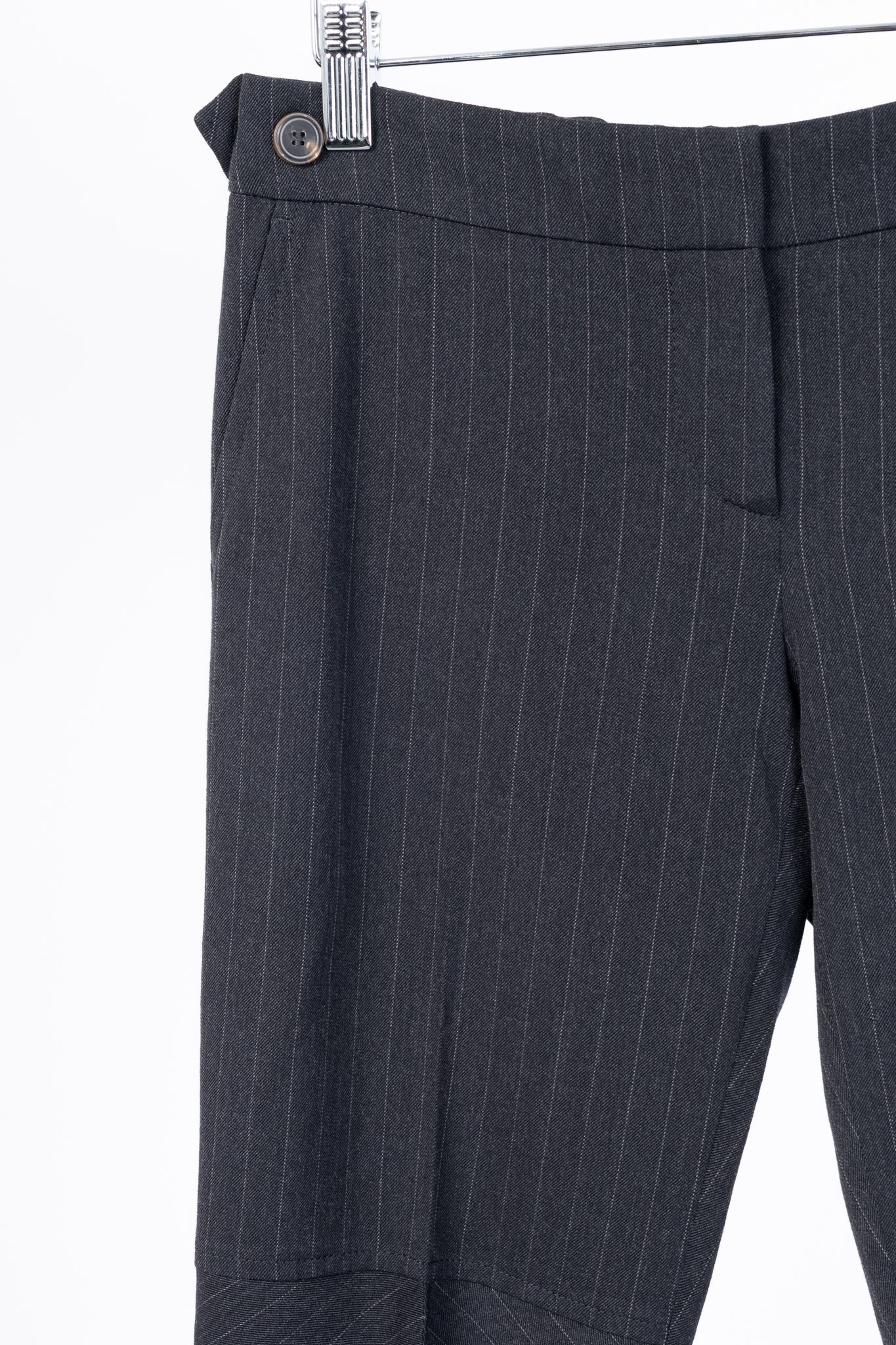 Brunello Cucinelli Grey Wool-Blend Pinstripe Knee-Detail Trousers