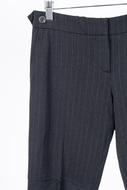 Brunello Cucinelli Grey Wool-Blend Pinstripe Knee-Detail Trousers
