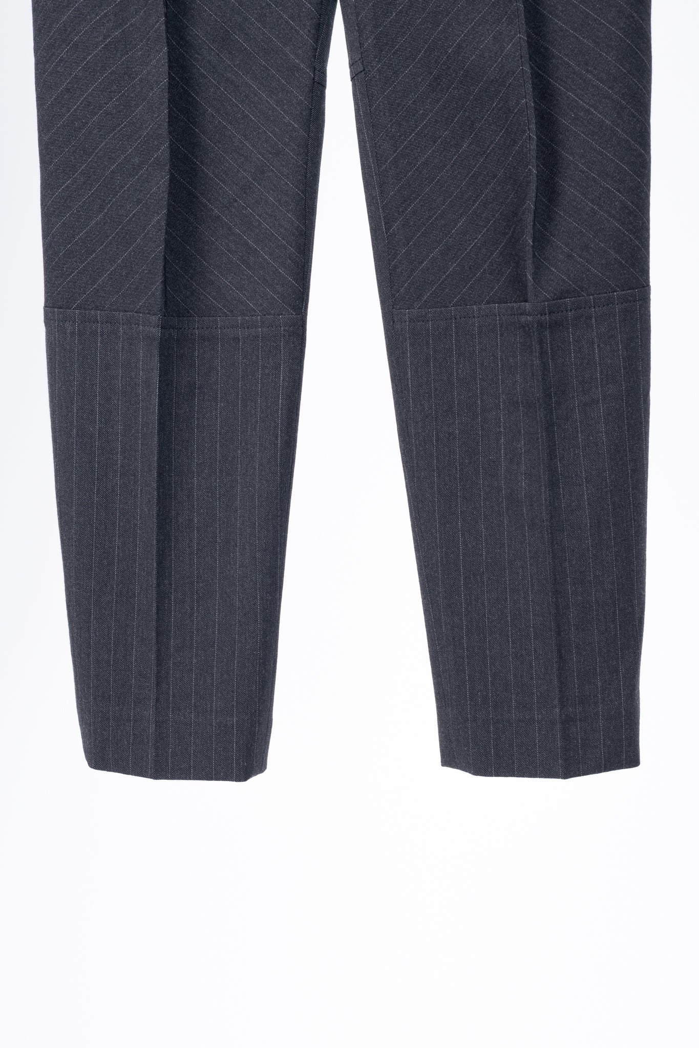 Brunello Cucinelli Grey Wool-Blend Pinstripe Knee-Detail Trousers