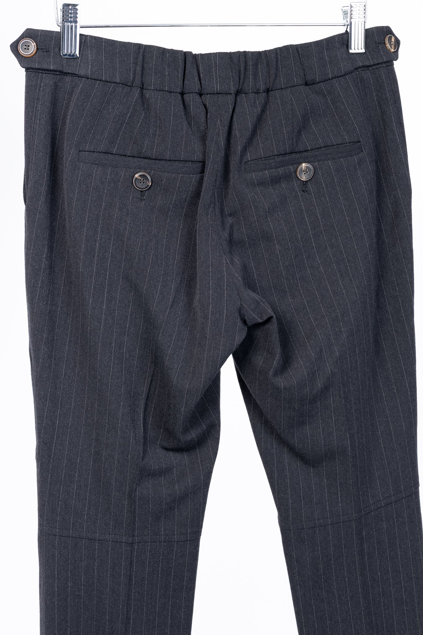 Brunello Cucinelli Grey Wool-Blend Pinstripe Knee-Detail Trousers