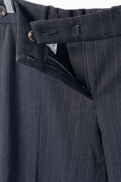 Brunello Cucinelli Grey Wool-Blend Pinstripe Knee-Detail Trousers