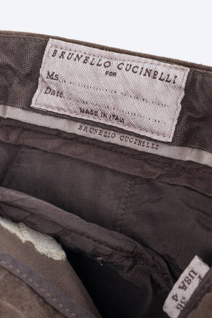Brunello Cucinelli Brown Velvet Slim-Fit Pants