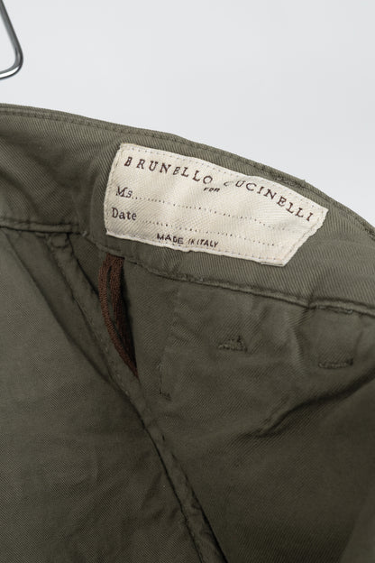 Brunello Cucinelli AW/22 Green Cotton Monili-Beaded Pleated Tapered Pants