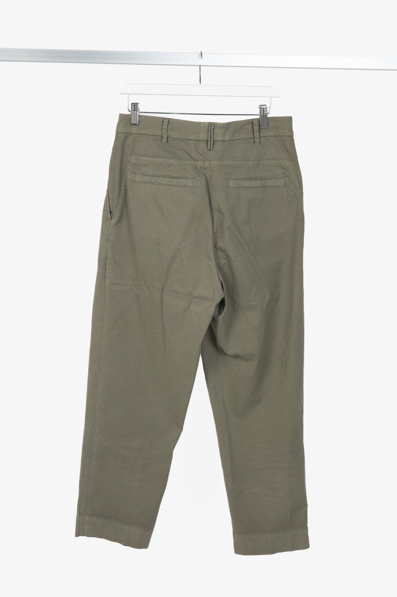Brunello Cucinelli AW/22 Green Cotton Monili-Beaded Pleated Tapered Pants