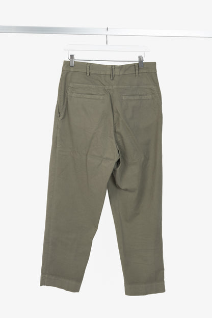 Brunello Cucinelli AW/22 Green Cotton Monili-Beaded Pleated Tapered Pants