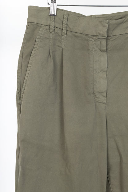 Brunello Cucinelli AW/22 Green Cotton Monili-Beaded Pleated Tapered Pants