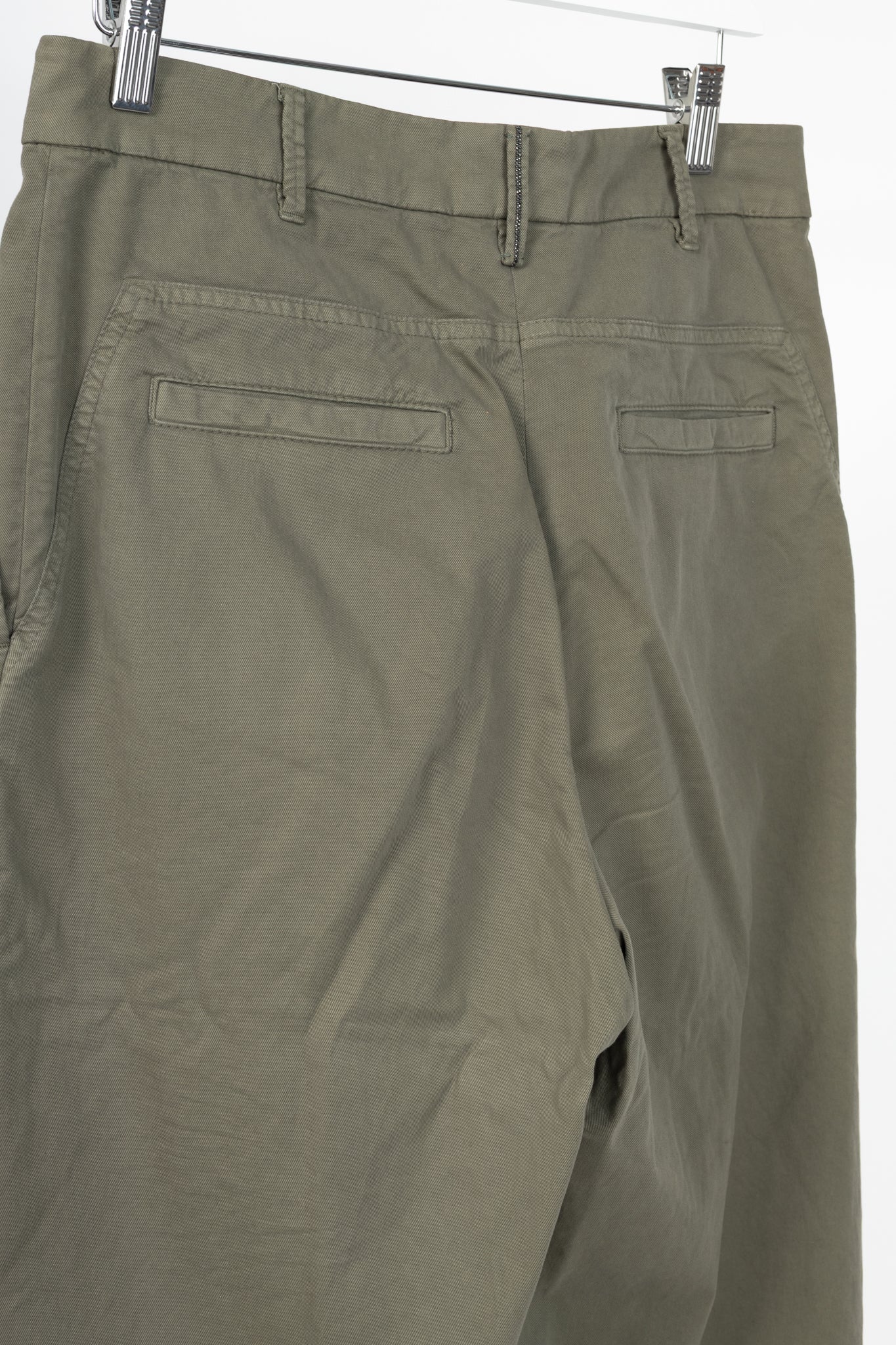 Brunello Cucinelli AW/22 Green Cotton Monili-Beaded Pleated Tapered Pants