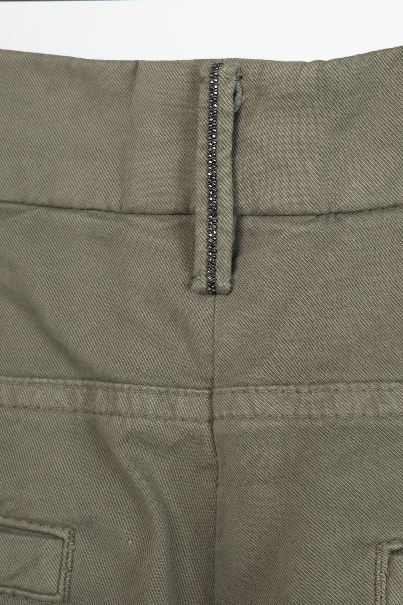 Brunello Cucinelli AW/22 Green Cotton Monili-Beaded Pleated Tapered Pants