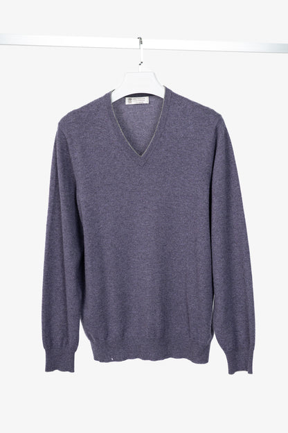 Brunello Cucinelli Purple Cashmere-Knit V-Neck Sweater