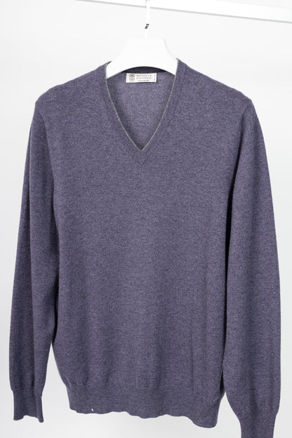 Brunello Cucinelli Purple Cashmere-Knit V-Neck Sweater
