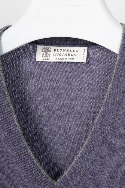 Brunello Cucinelli Purple Cashmere-Knit V-Neck Sweater
