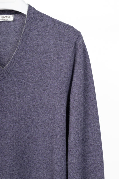 Brunello Cucinelli Purple Cashmere-Knit V-Neck Sweater