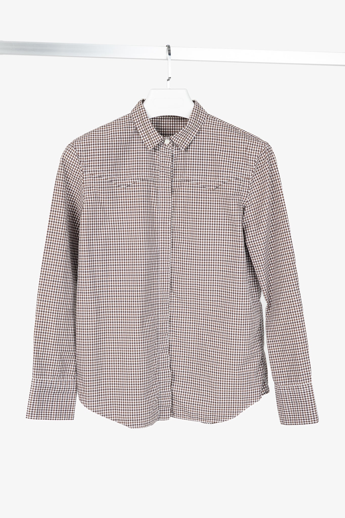 Brunello Cucinelli Brown Gingham Cotton Monili-Embellished Buttoned Western Shirt