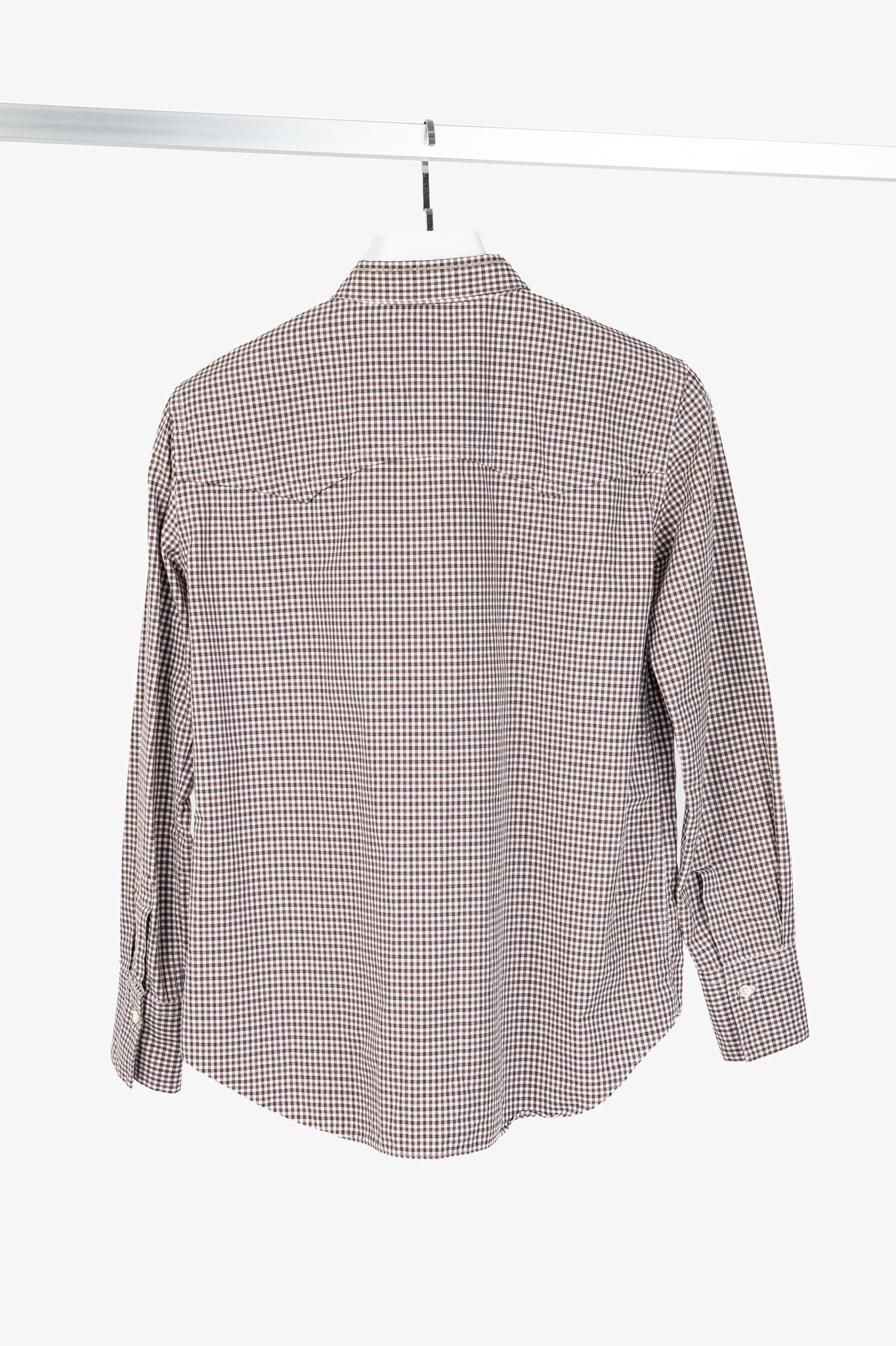 Brunello Cucinelli Brown Gingham Cotton Monili-Embellished Buttoned Western Shirt