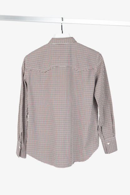 Brunello Cucinelli Brown Gingham Cotton Monili-Embellished Buttoned Western Shirt