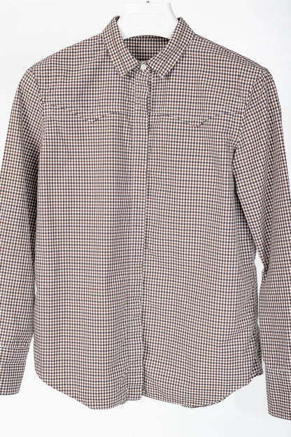 Brunello Cucinelli Brown Gingham Cotton Monili-Embellished Buttoned Western Shirt