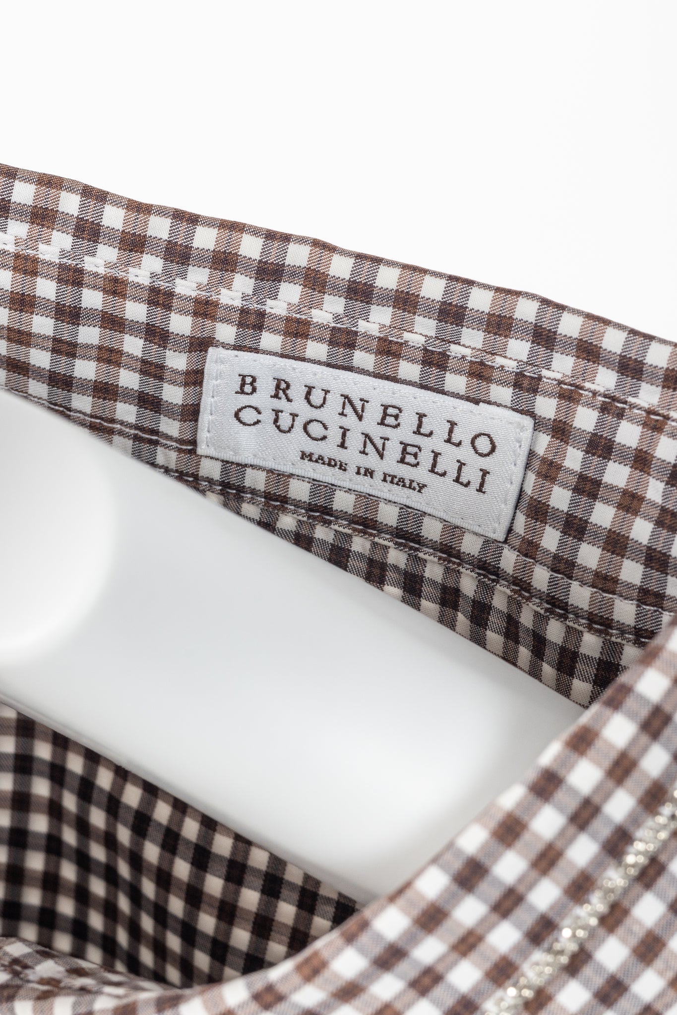Brunello Cucinelli Brown Gingham Cotton Monili-Embellished Buttoned Western Shirt