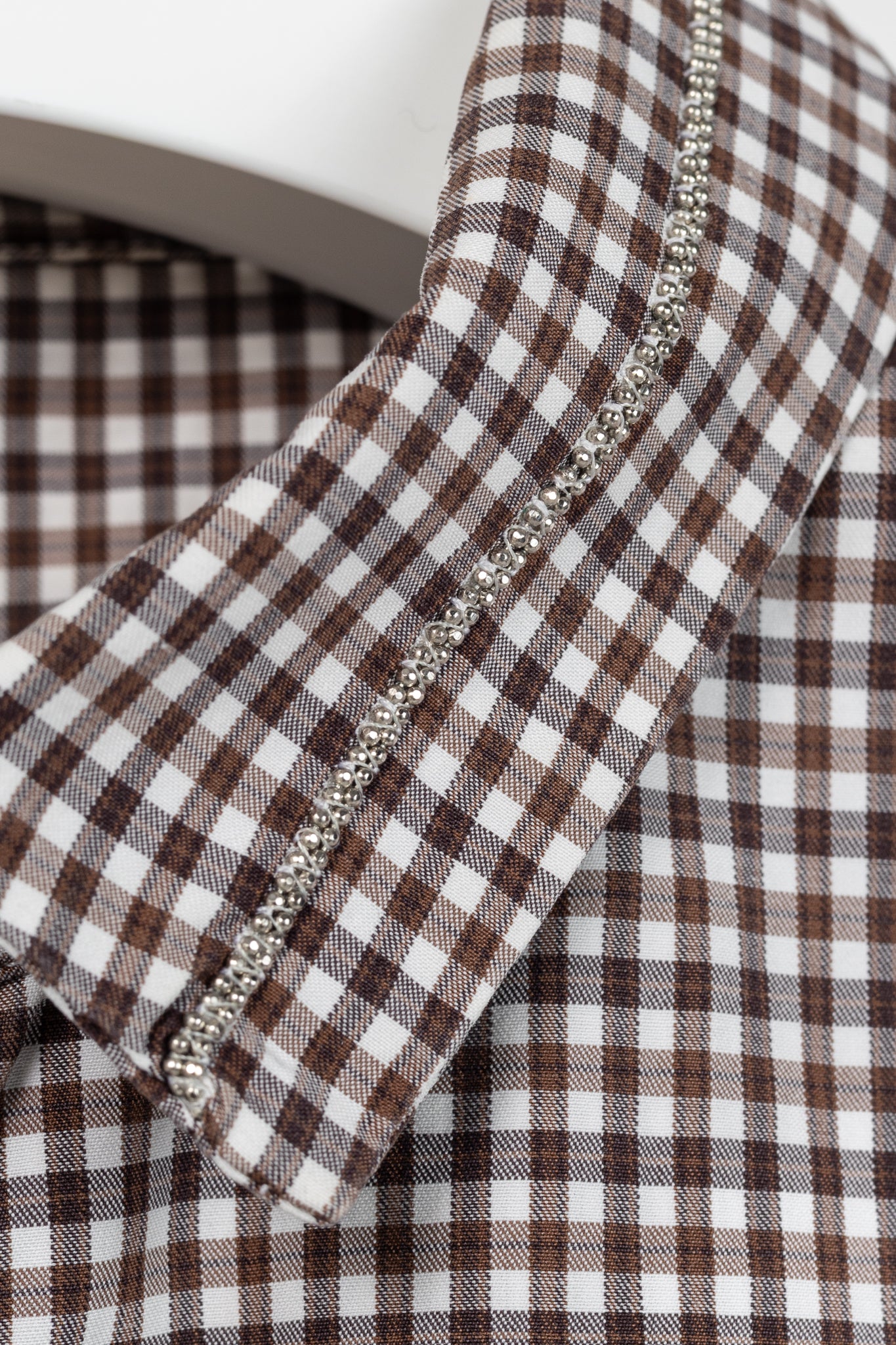 Brunello Cucinelli Brown Gingham Cotton Monili-Embellished Buttoned Western Shirt